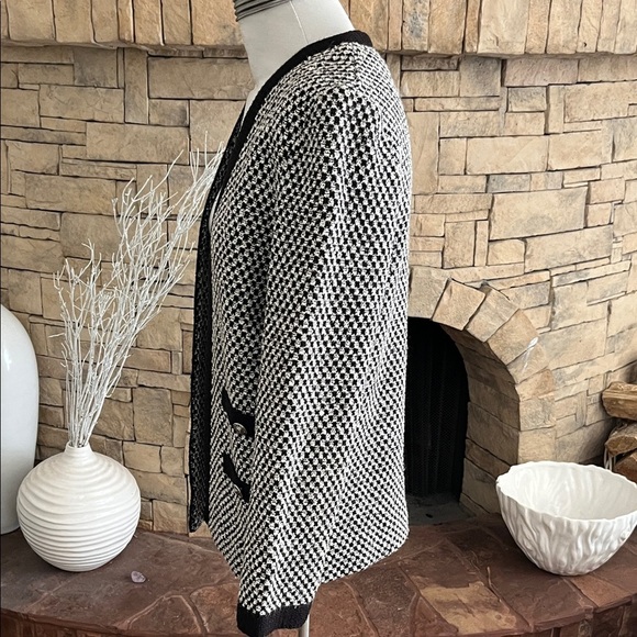 Vintage Castleberry Wool Blend White Check Cardigan Sweater Jacket Size 6 - Picture 4 of 6